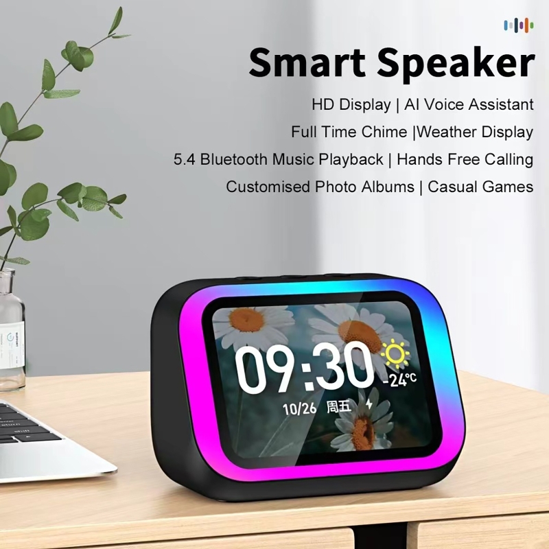 Smart Home Panel - AI-stemassistent Bluetooth-luidspreker met RGB-kleurenverlichting Wekker LED-scherm